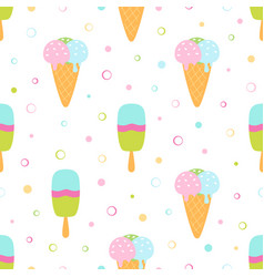 Cartoon Pattern Of Ice Cream In Waffle Cone And