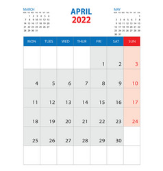 Calendar 2022 Template -april 2022 Year