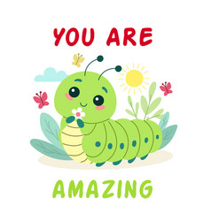 Cute Insect Caterpillar With Lettering You