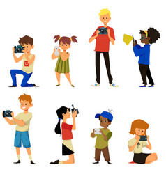 Children Taking Photo Shoot With Cameras Flat