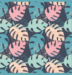 Seamless Pattern With Tropical Palm Leaf On Dark