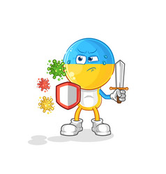 Ukraine Flag Head Against Viruses Cartoon Cartoon