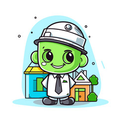 Cute Cartoon Green Boy With House Character