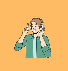 Smiling Man In Headphones Listen To Music