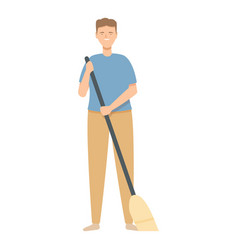 Man With Broom Cleaning Tool Icon Cartoon