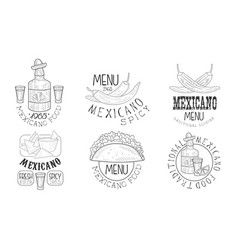 Mexicano Food Hand Drawn Retro Labels Set