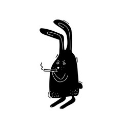 Cartoon Black Rabbit Smokes A Cigarette Angry