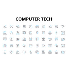 Computer Tech Linear Icons Set Hardware Software