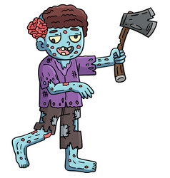 Zombie Holding An Ax Cartoon Colored Clipart