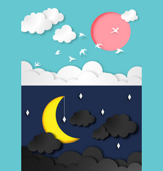 Day And Night Time Concept With Paper Art Style