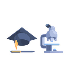 School Items Graduation Hat Pen And Microscope