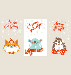 Set Of Christmas Vertical Cards Cute Characters