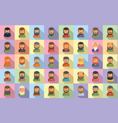 Beard Icons Set Flat Old Man