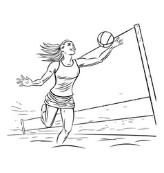 Young Woman Playing Volleyball On Beach Black