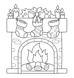 Christmas Fireplace With Stocking Isolated