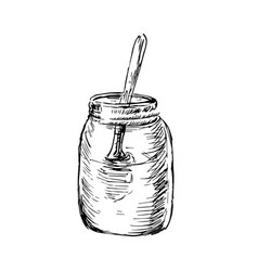 Hand Drawn Sketch Of Honey Jar With Spoon