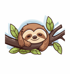 Cute Cartoon Sloth On A Tree Branch