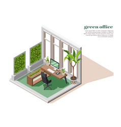 Green Office Colored And Isometric Composition