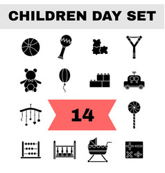 Set Children Day Icon In Glyph Style