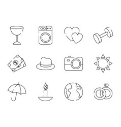 Earth Planet And Everyday Icon Set Line Style