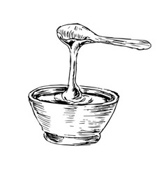 Hand Drawn Sketch Of Honey Spoon And Pot