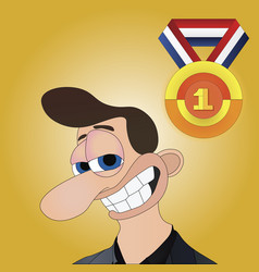 Happy Smiling Cartoon Man With A Gold Medal