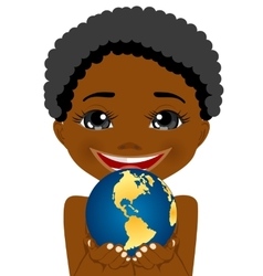 African American Little Boy Holding Earth Globe