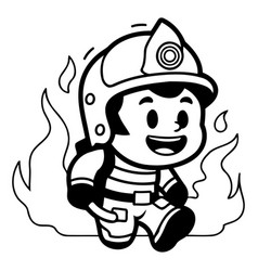 Fireman Cartoon Character With Fire Flame Cute