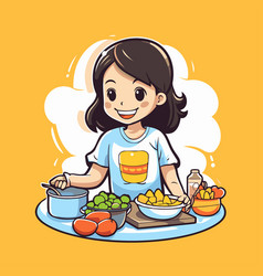 Girl Cooking Healthy Food In The Kitchen