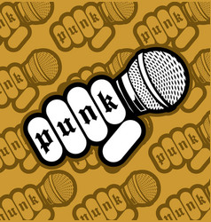 Hand Holding Microphone On Gray Background