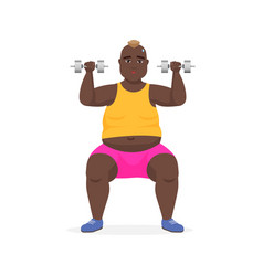 Overweight Man Squatting With Dumbbells Sport