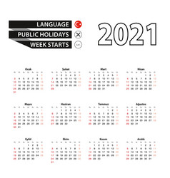 2021 Calendar In Turkish Language Week Starts