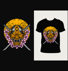 Oni Mask With Sakura Flower On T Shirt Mockup