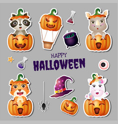 Stickers Halloween Collection With Cute Raccoon