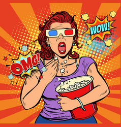 Woman In 3d Glasses Watching A Scary Movie