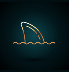 Gold Line Shark Fin In Ocean Wave Icon Isolated