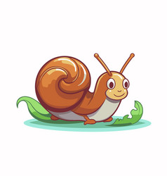 Cute Cartoon Snail On The Grass Isolated White