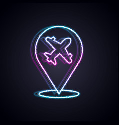 Glowing Neon Line Plane Icon Isolated On Black