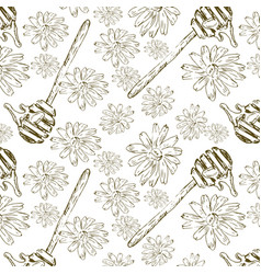 Hand Drawn Pattern With Honey Spoon In Vintage