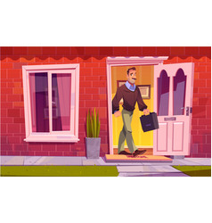 Man Leaving Home And Going To Work