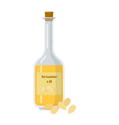 Sesame Oil In Glass Bottle With Seeds