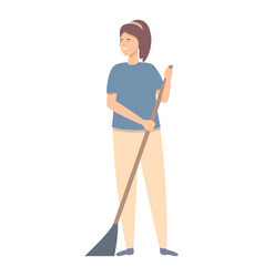 Woman With Broom Cleaning Tool Icon Cartoon