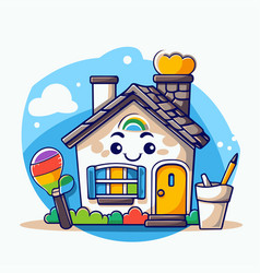 Cute Cartoon House In A Flat Style