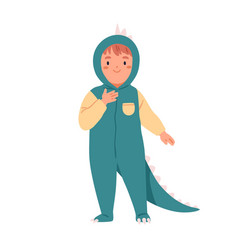 Happy Kid In Dino Costume Cute Boy Disguised