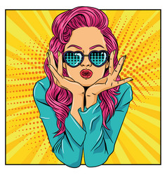 Pop Art Retro Woman Throwing A Kiss On Comic