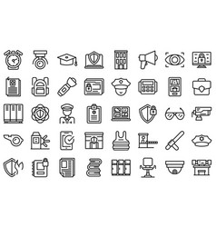 School Security Guard Icons Set Outline