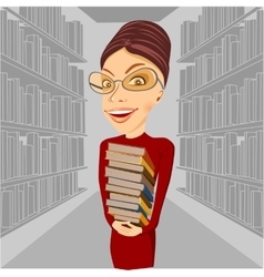 Smiling Librarian With Glasses Holding Books