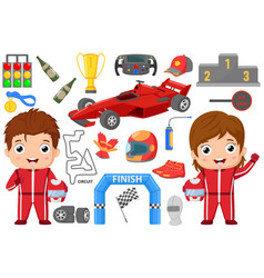 Set Of Formula Racing Car Elements