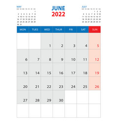 Calendar 2022 Template -june 2022 Year