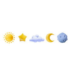 3d Sun And Moon Crescent Cloud Icon